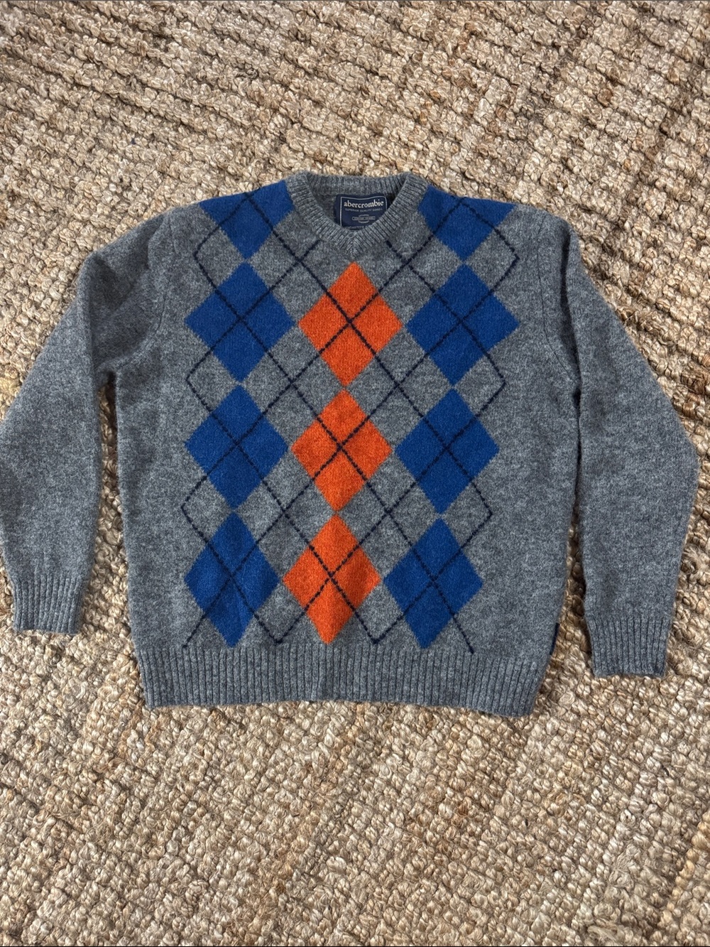 Abercrombie & Fitch Gray Argyle Sweater with Blue and Orange Argyle - Large
